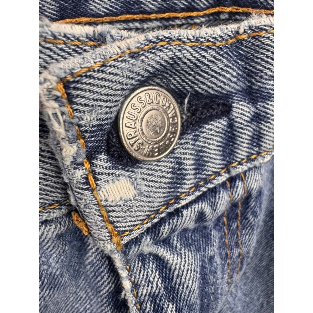 Levi's 505 Straight Leg Jeans Mens Blue Medium Wash‎ Frayed Hem 34x32